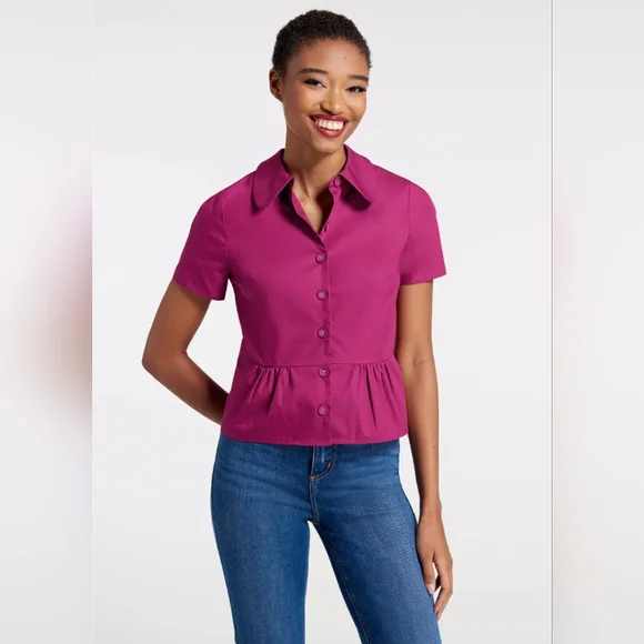 NWT Raspberry Peplum Cotton Blouse - Picture 1 of 4